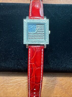 Susan Lucci American Flag Crystal Watch with Leather Band Never Worn